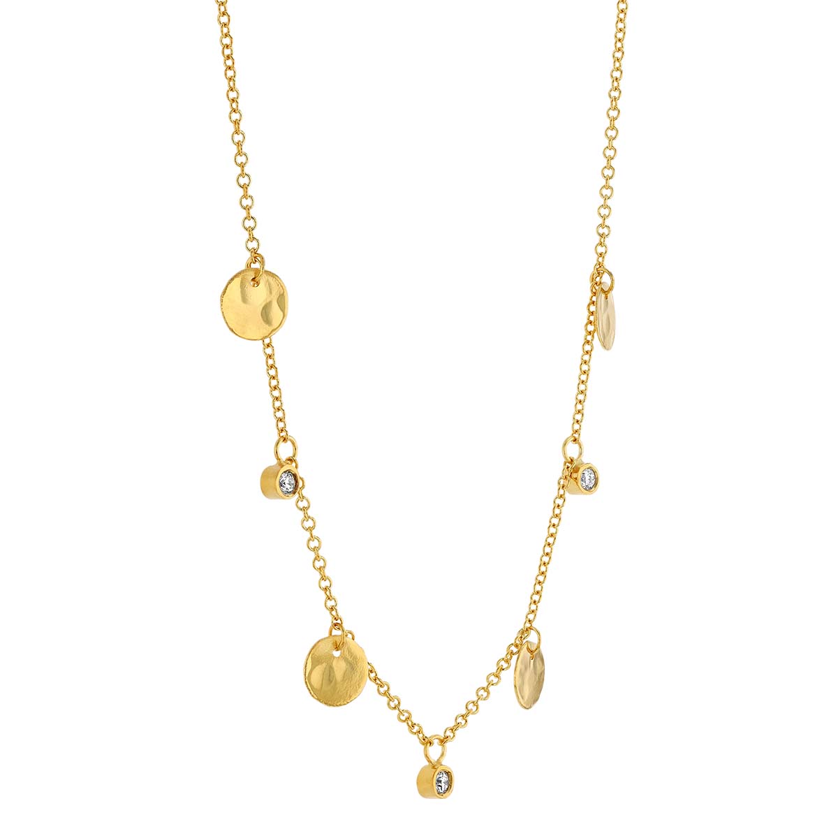 Marika Diamond & Hammered Yellow Gold Disc Station Necklace, 18